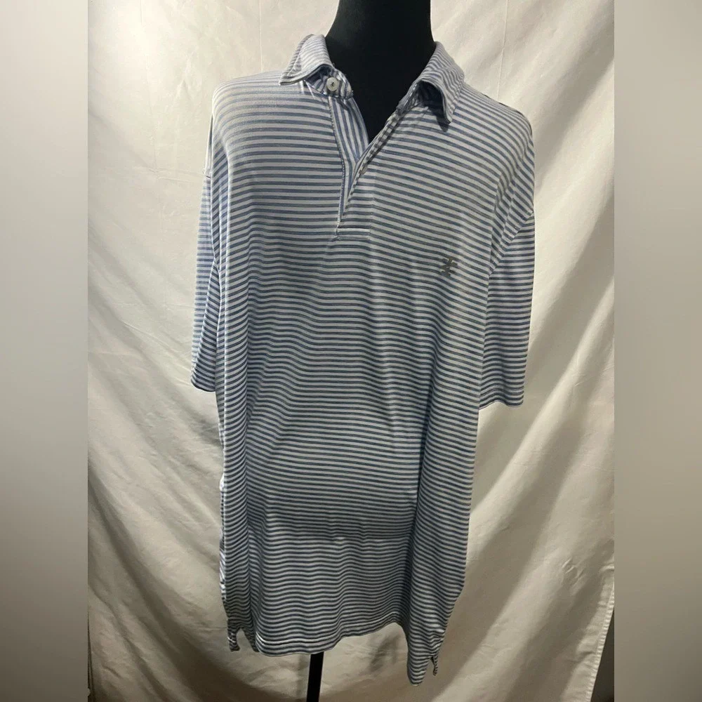 IZOD Golf Polo Shirt Performance Stretch Mens L Blue White Striped Sportswear